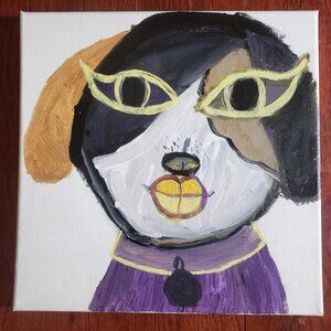 Original Dog Painting on 12" Square Canvas (Special Needs Artist)